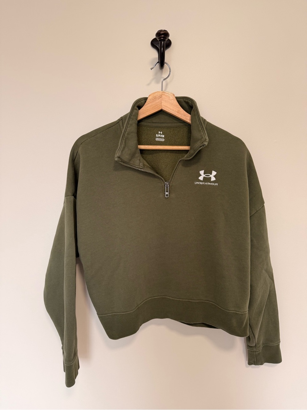 Under Armour Women’s Olive Green Half-Zip Sweatshirt — Size Small